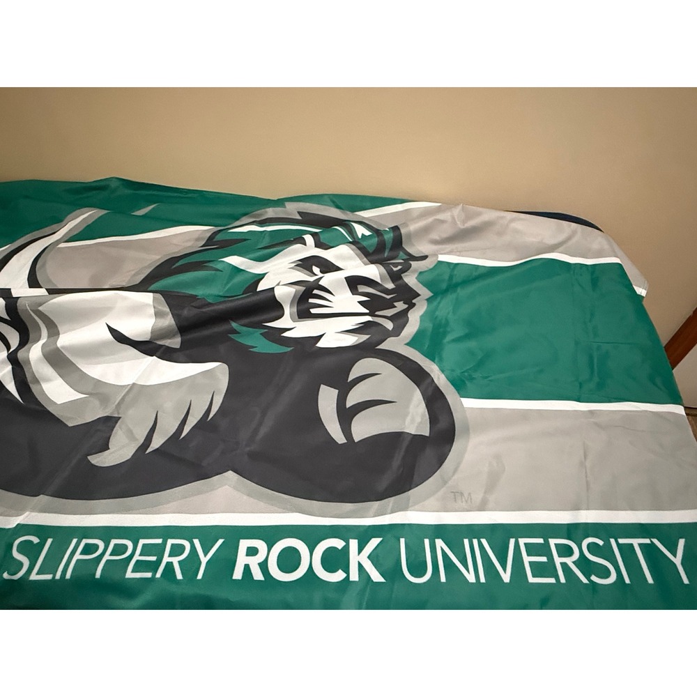 Slippery Rock University Flag The Rock Mascot Green Grey Banner 3x5 ft